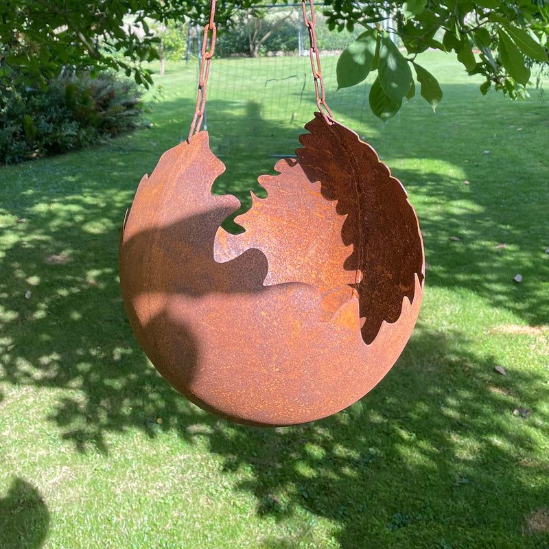 Gartendeko hängende Kugel zum Bepflanzen an der Kette Metall Rost Deko Gartenkugel Schale 30cm