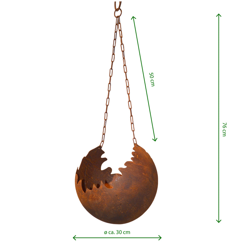 Gartendeko hängende Kugel zum Bepflanzen an der Kette Metall Rost Deko Gartenkugel Schale 30cm