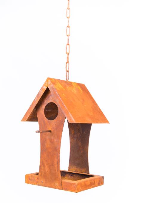 Futterstation Futterhaus Vogel Metall Rost zum Aufhängen mit Kette Fut