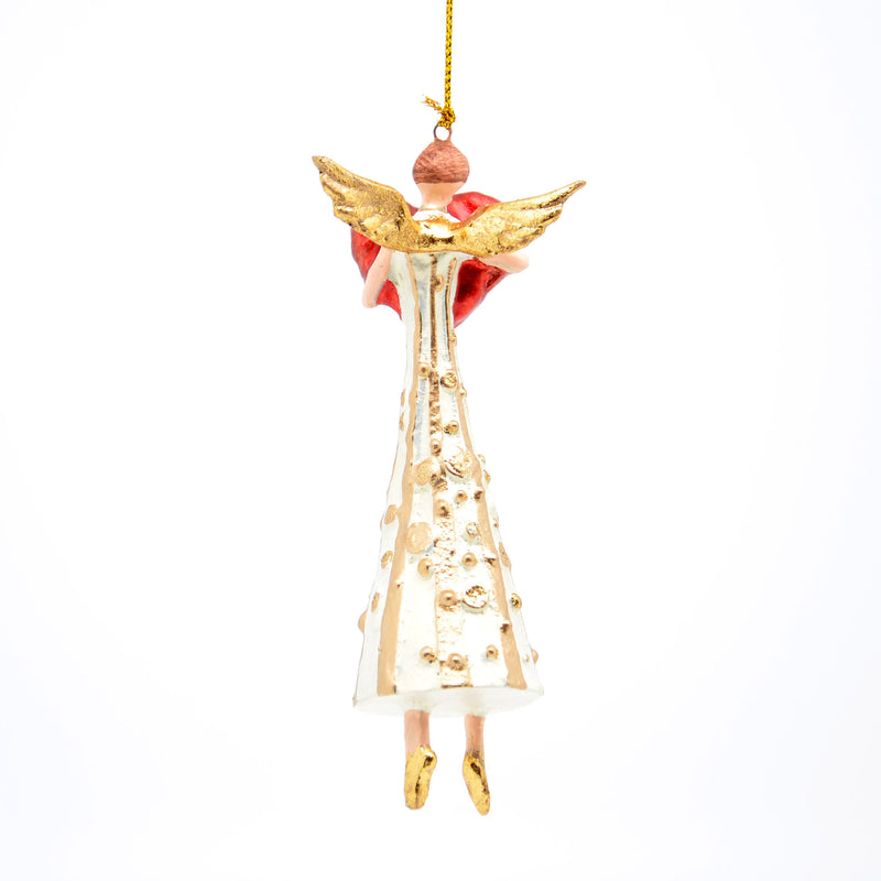 Christbaumschmuck Figur Engel creme-gold mit rotem Herz Hänger Baumschmuck Weihnachten 16cm