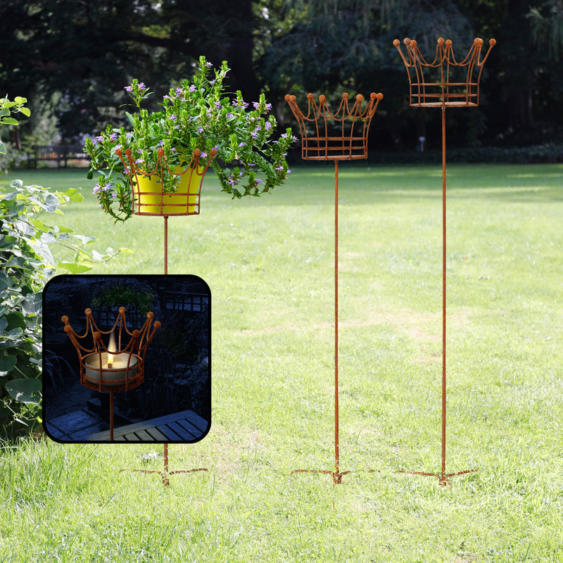 Kerzenhalter Blumenhalter "Krone" in 3 Höhen aus Metall mit Edelrost Leuchtfeuer  Gartendeko