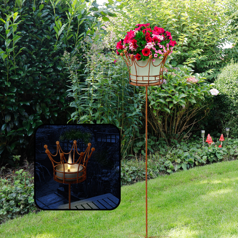 Kerzenhalter Blumenhalter "Krone" in 3 Höhen aus Metall mit Edelrost Leuchtfeuer  Gartendeko