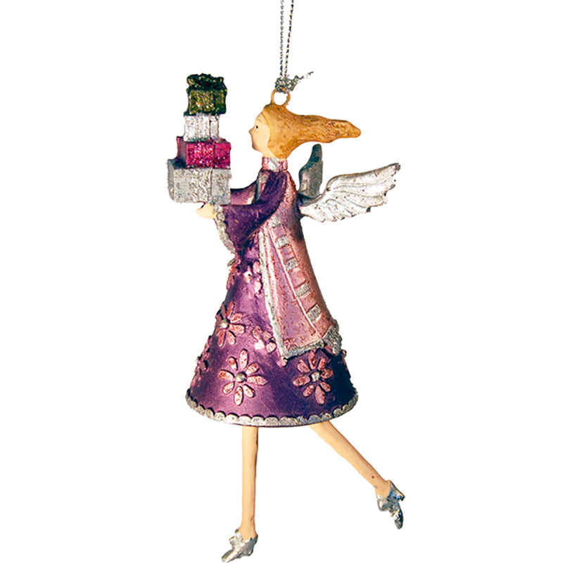 Christbaumschmuck Figur Engel lila-rosa mit Geschenken Hänger Baumschmuck 13cm