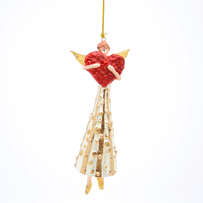 Christbaumschmuck Figur Engel creme-gold mit rotem Herz Hänger Baumschmuck Weihnachten 16cm