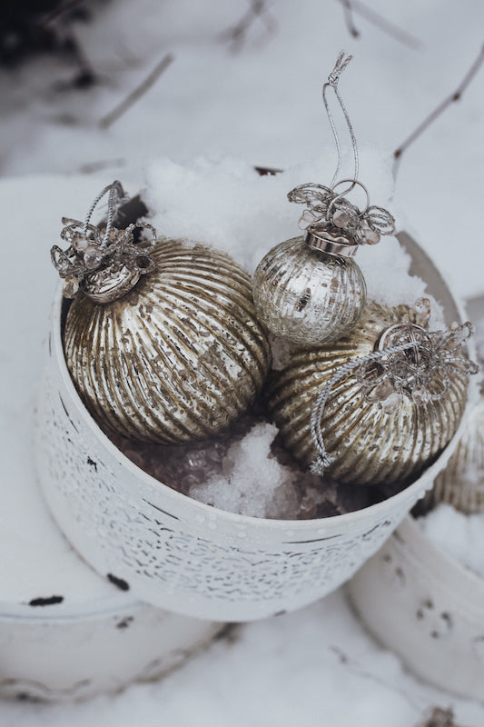 Kugel SANI Weihnachtsbaum Christbaum Weihnachtskugel antik silber mit Perlen gefärbtes Glas Christbaumschmuck Kugel Weihnachtsbaum Weihnachten Hänger 5cm