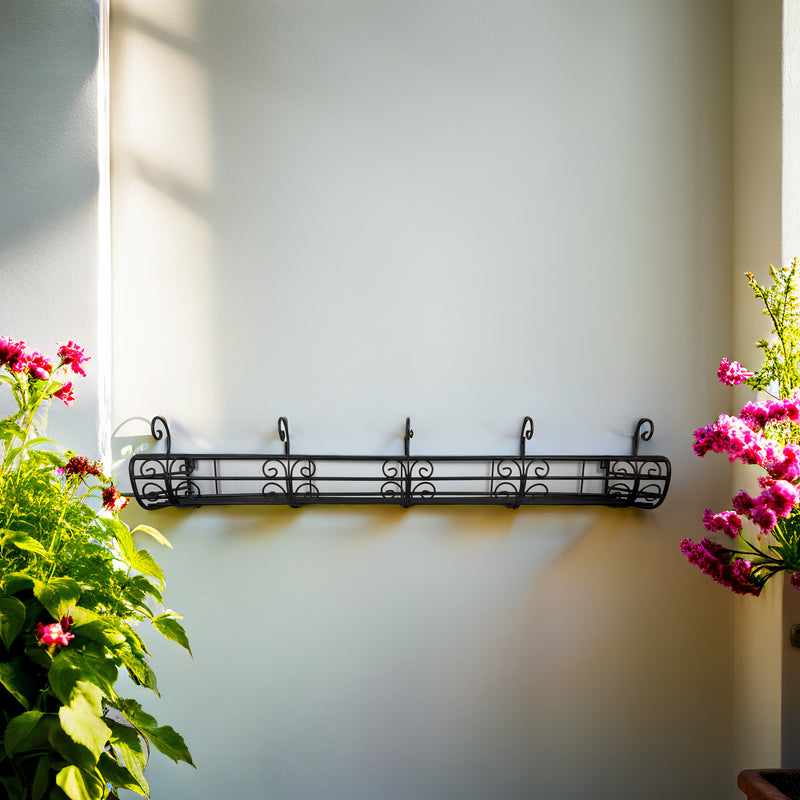 Blumenkasten PASSIO Metall Blumenwandkorb H/B/T 21/110/28 cm Eisen, dunkelrostfarben lackiert zur Befestigung an der Außenwand Wandhalterung länglich rechteckig