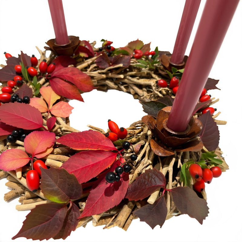Kerzenhalter Blüte für Stabkerzen zum Stecken mit Stab Metall schwarz lackiert oder verrostet Advent Weihnachten Kranz