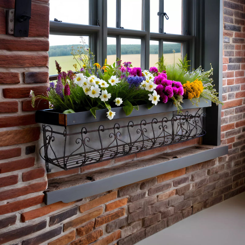 Blumenkasten CINTI Metall Blumenwandkorb H/B/T 25/118/28 cm Eisen, dunkelrostfarben lackiert zur Befestigung an der Außenwand Wandhalterung länglich rechteckig