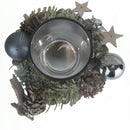 Weihnachtsdeko kleiner Kranz mit Teelichthalter grün weiß Zapfen Sternen Kugeln 12,5x8 cm