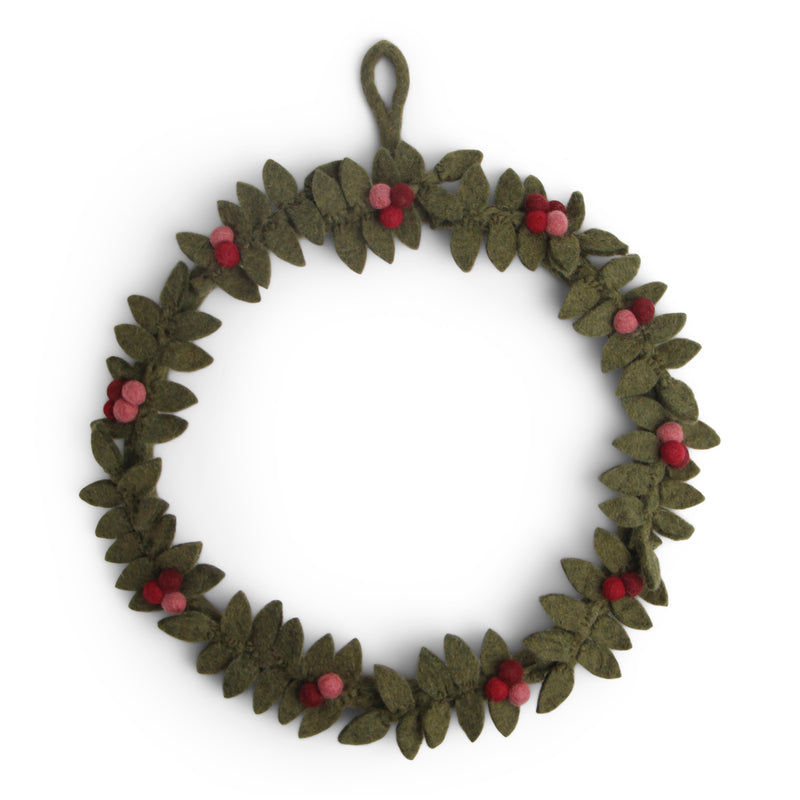 Weihnachtsdeko Kranz Adventskranz mit roten Beeren und grünen Blättern Filz fairtrade weich 30cm Durchmesser leicht unzerbrechlich