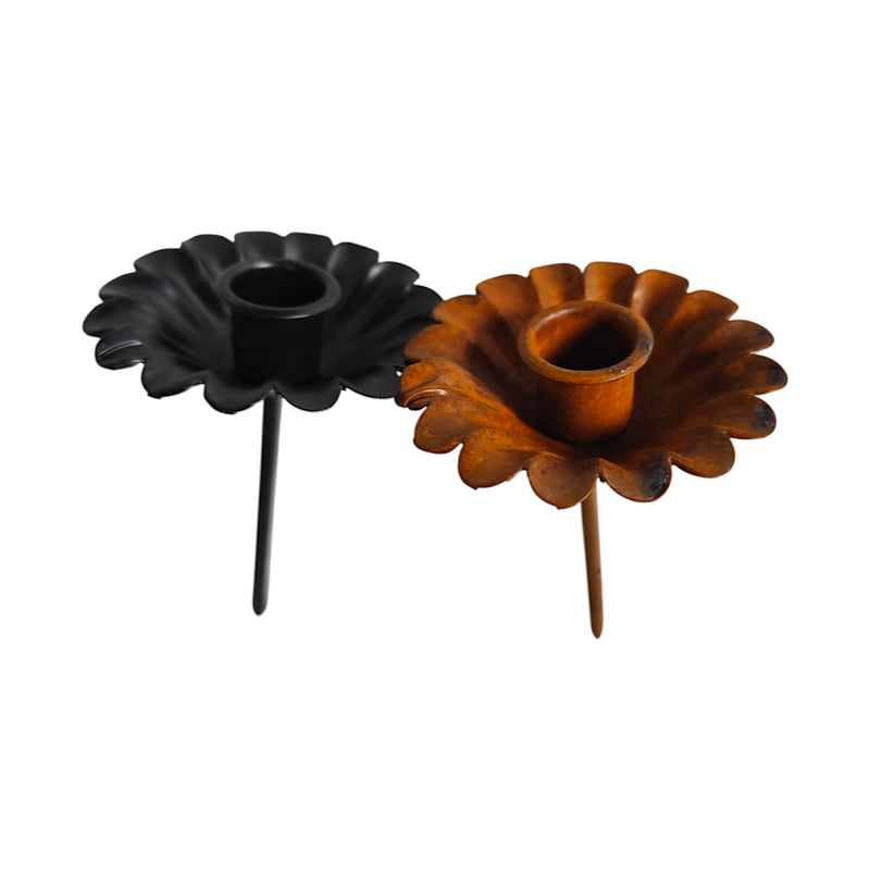 Kerzenhalter Blume für Stabkerzen zum Stecken mit Stab Metall schwarz lackiert oder verrostet Advent Weihnachten Kranz