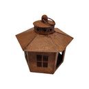 Gartendeko Vogelhaus sechseckig Haus Windlicht zum Stellen oder Hängen mit Ring Metall Rost Deko H/B: 22/18 cm