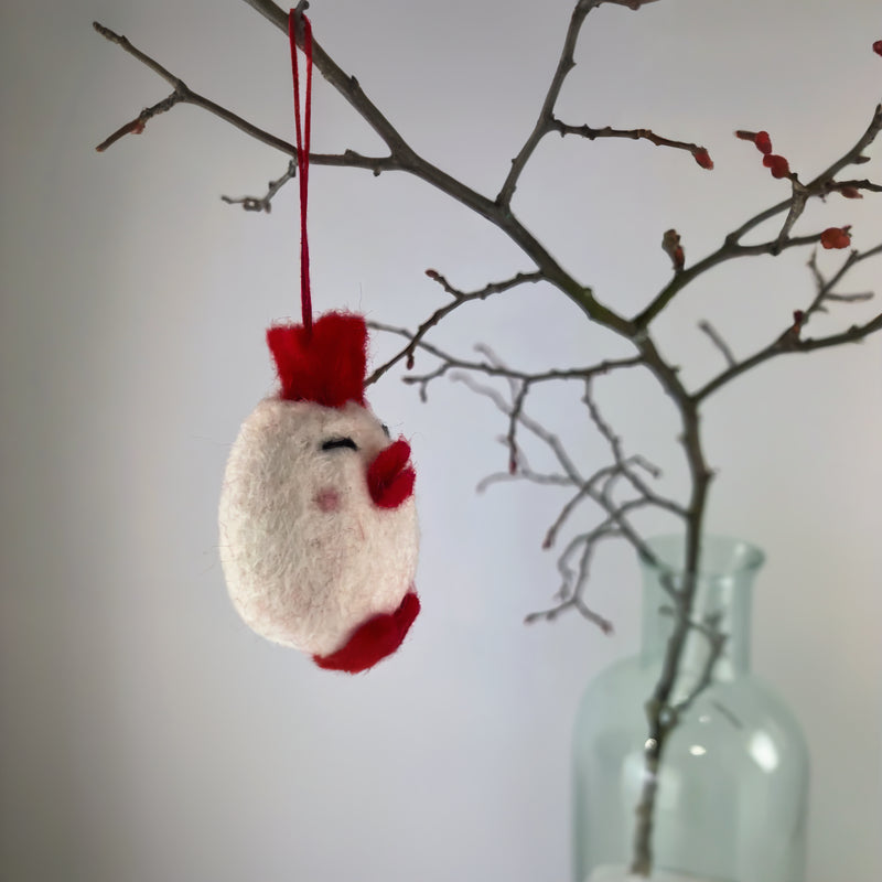 Deko Hänger aus Filz Küken weiß-rot Ostern Osterdeko Fairtrade weich 7 cm hoch leicht unzerbrechlich