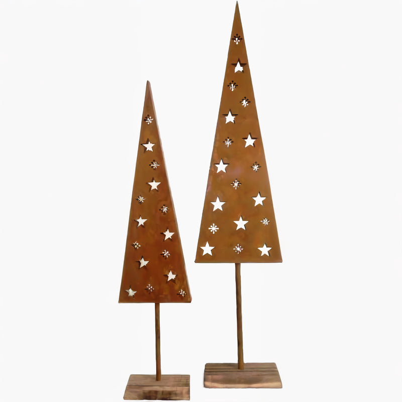 Tannenbaum Metall Weihnachten Rost Deko Baum mit Sternen Weihnachtsbaum verrostet mit Holzfuß 80cm hoch