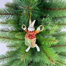 Hase mit zwei Ringen rot grün gold Deko Hänger Ostern handbemalt Baumschmuck 12 cm