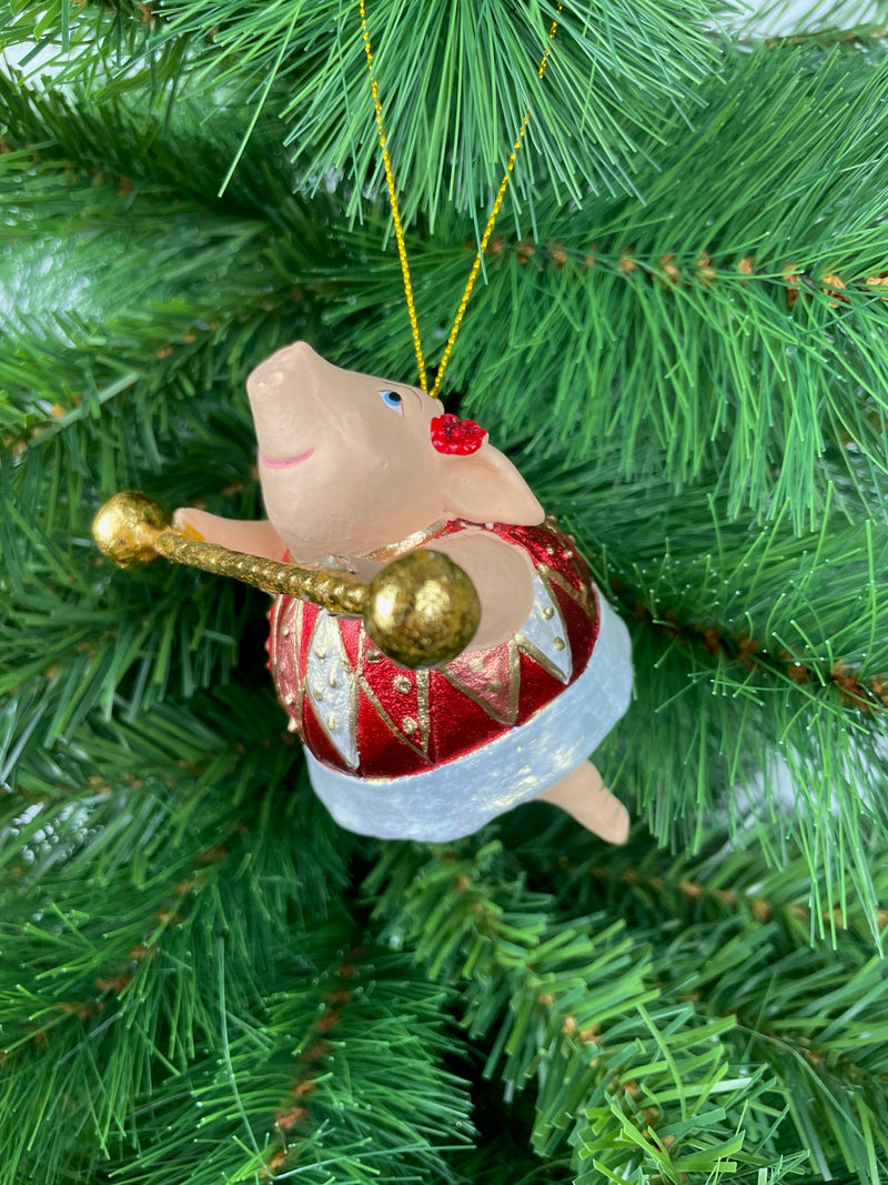 Christbaumschmuck Figur Schwein Sportler Fitnessstudio Hantelstange handbemalt Weihnachten Baumschmuck Deko Hänger Christbaumschmuck 10 cm (weiß-rot)