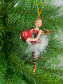 Christbaumschmuck Figur Engel rot-gold-weiß mit Herz und Federrock Anhänger Ornament Weihnachten Baumschmuck 14cm