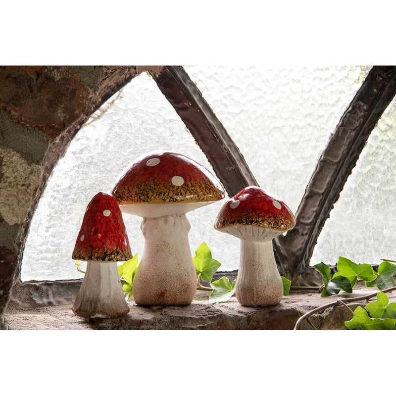 Dekoration Pilz Ø 6x11 cm Rot Weiß Keramik Herbst