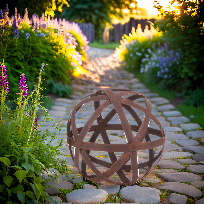 Kugel Rostkugel Dekokugel verrostet Bänder Gartenkugel Metall Rost Deko Edelrost in 4 Größen