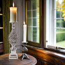 Kerzenhalter Kerzenständer Zapfen groß silberfarben Weihnachten elegant schick Kunstharz 38cm hoch