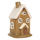 Teelichthalter Haus 10x10x16 cm Windlicht Dekoration Herbst Weihnachten Braun Keramik