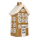 Teelichthalter Haus 12x8x20 cm Braun Windlicht Dekoration Herbst Keramik