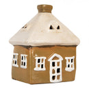 Teelichthalter Haus 12x9x14 cm Braun Keramik Windlicht Weihnachten Herbst