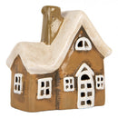 Teelichthalter Haus 13x7x13 cm Braun Dekoration Windlicht Herbst Weihnachten Keramik