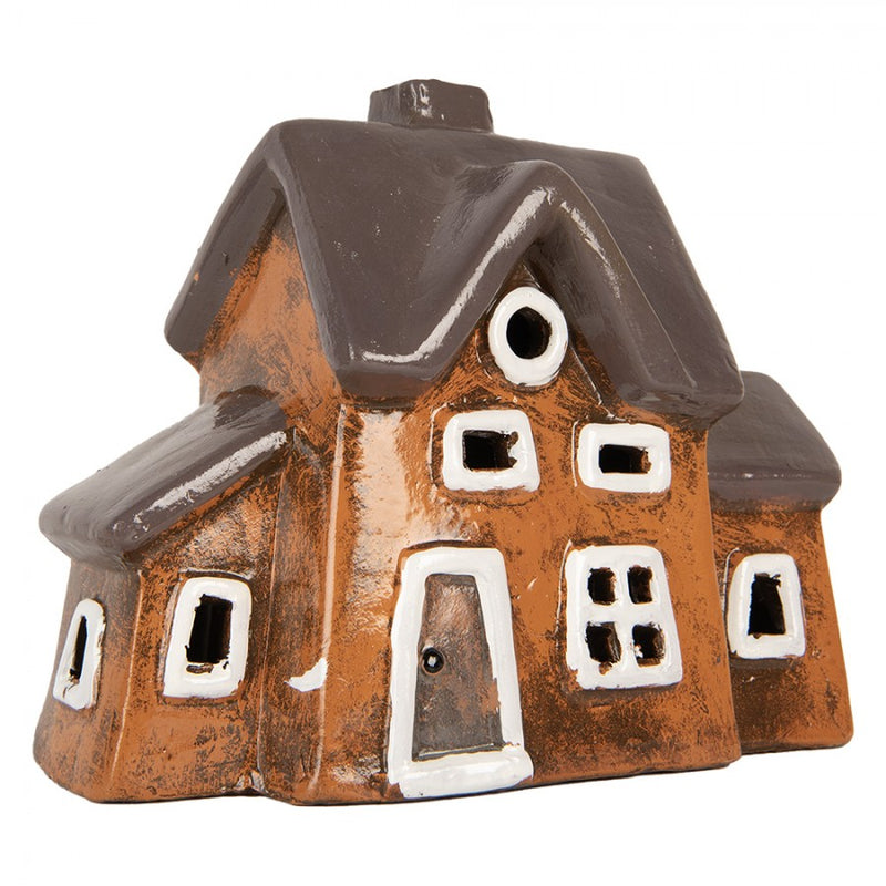 Teelichthalter Haus 20x11x16 cm Windlicht Dekoration Herbst Weihnachten Orange Keramik