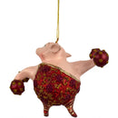 Christbaumschmuck Sportler Schwein mit Hanteln und Gewichtheberanzug in rot gold lila Fitnessstudio handbemalt Weihnachten Baumschmuck 12,5cm hoch