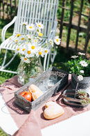 Tablett Schale Blech grau shabby vintage Dekokasten mit Griffen Metall rechteckig H/B/T 7/34/12 cm