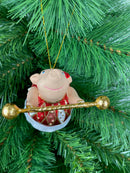 Christbaumschmuck Figur Schwein Sportler Fitnessstudio Hantelstange handbemalt Weihnachten Baumschmuck Deko Hänger Christbaumschmuck 10 cm (weiß-rot)