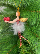 Christbaumschmuck Figur Engel rot-gold-weiß mit Herz und Federrock Anhänger Ornament Weihnachten Baumschmuck 14cm