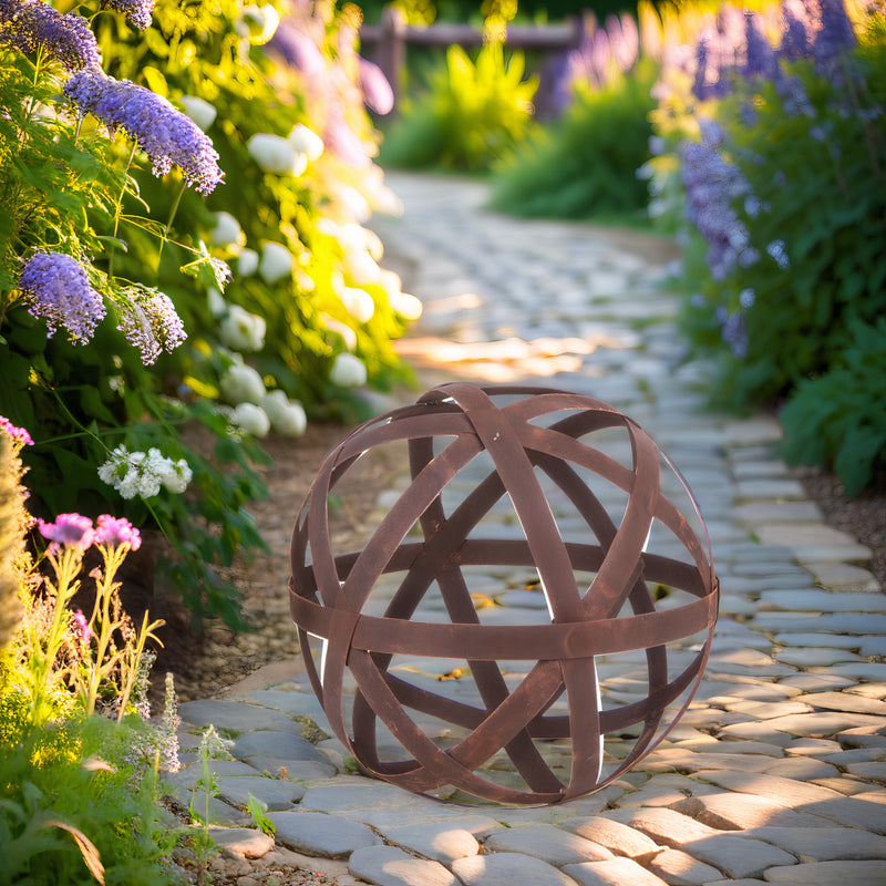 Kugel Rostkugel Dekokugel verrostet Bänder Gartenkugel Metall Rost Deko Edelrost in 4 Größen