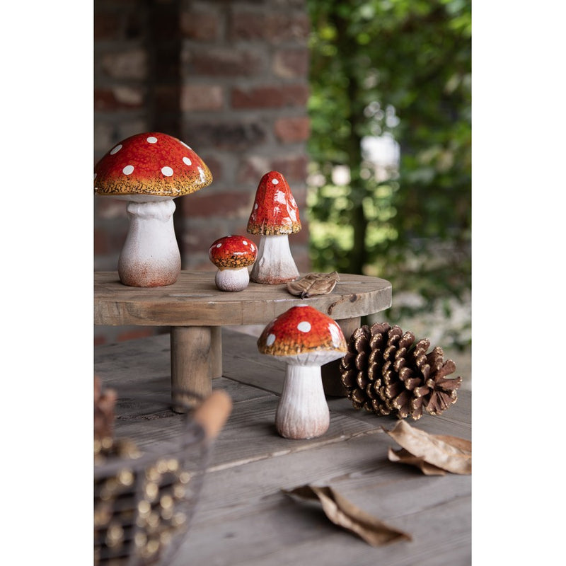 Dekoration Pilz Ø 5x5 cm Rot Weiß Herbst Keramik