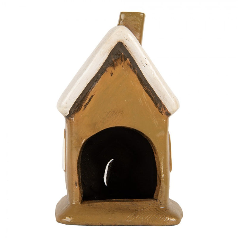 Teelichthalter Haus 10x10x16 cm Windlicht Dekoration Herbst Weihnachten Braun Keramik