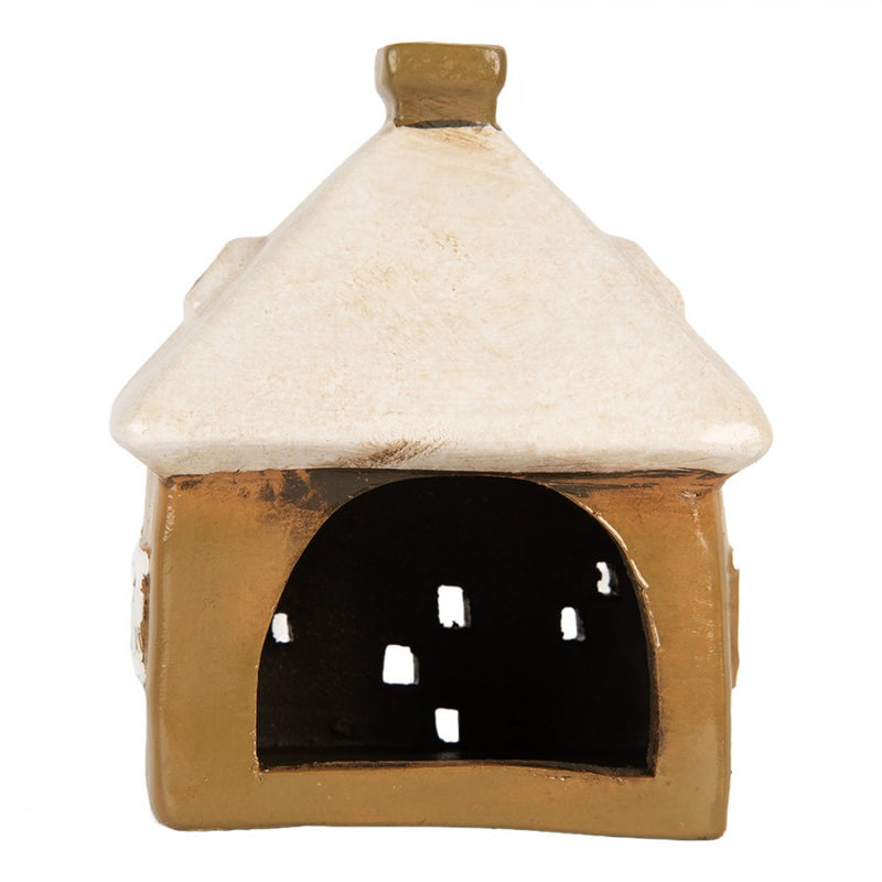 Teelichthalter Haus 12x9x14 cm Braun Keramik Windlicht Weihnachten Herbst