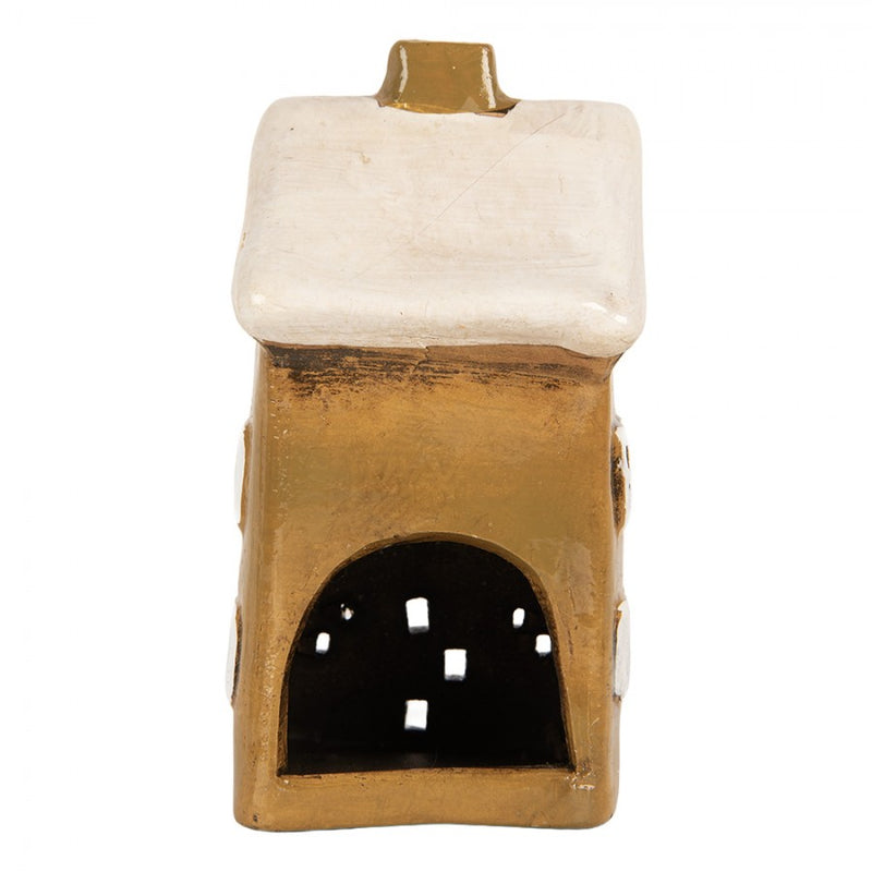 Teelichthalter Haus 8x7x15 cm Braun Windlicht Dekoration Herbst Keramik