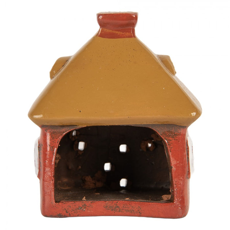 Teelichthalter Haus 9x6x10 cm Rot Dekoration Windlicht Herbst Weihnachten Keramik