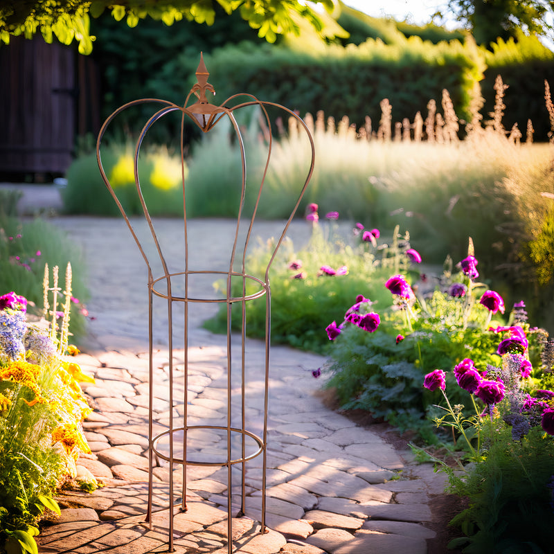 Rankgitter Rankhilfe Staudenhalter rund mit Drahtkrone Metall mit Edelrost 113cm hoch