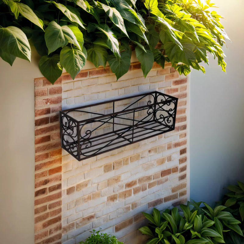 Blumenkasten OTTE Metall Blumenwandkorb H/B/T 18/60/16 cm Eisen, dunkelrostfarben lackiert zur Befestigung an der Außenwand Wandhalterung länglich rechteckig