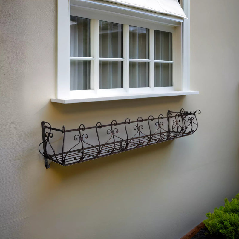 Blumenkasten CINTI Metall Blumenwandkorb H/B/T 25/118/28 cm Eisen, dunkelrostfarben lackiert zur Befestigung an der Außenwand Wandhalterung länglich rechteckig