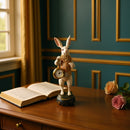 Kaminuhr Uhr zum Hinstellen Hase Kaninchen mit Uhr Standuhr Tischuhr 34,5 cm hoch gold beige