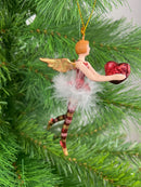 Christbaumschmuck Figur Engel rot-gold-weiß mit Herz und Federrock Anhänger Ornament Weihnachten Baumschmuck 14cm