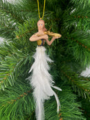 Christbaumschmuck Engel mit Geige und Federkleid weiß-gold-schwarz Baumschmuck 16cm