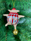 Christbaumschmuck Sportler Schwein auf goldenem Ball Fitnessstudio handbemalt Weihnachten Baumschmuck Deko Hänger Christbaumschmuck 12,5 cm (weiß-rot)