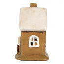 Teelichthalter Haus 10x10x16 cm Windlicht Dekoration Herbst Weihnachten Braun Keramik