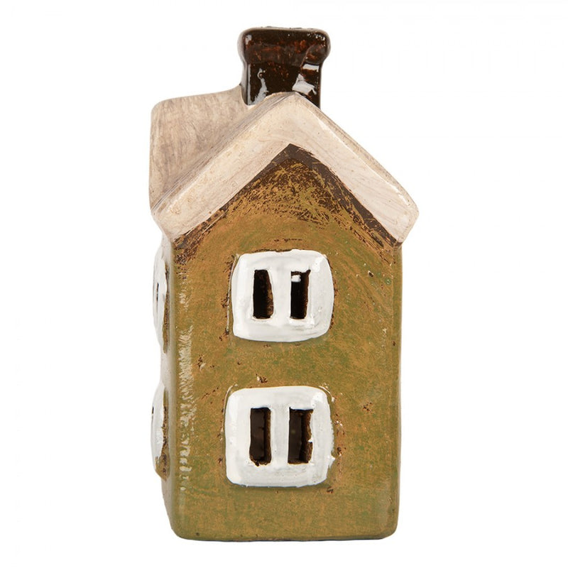 Teelichthalter Haus 11x7x13 cm Grün Windlicht Dekoration Herbst Weihnachten Keramik