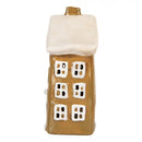 Teelichthalter Haus 12x8x20 cm Braun Windlicht Dekoration Herbst Keramik