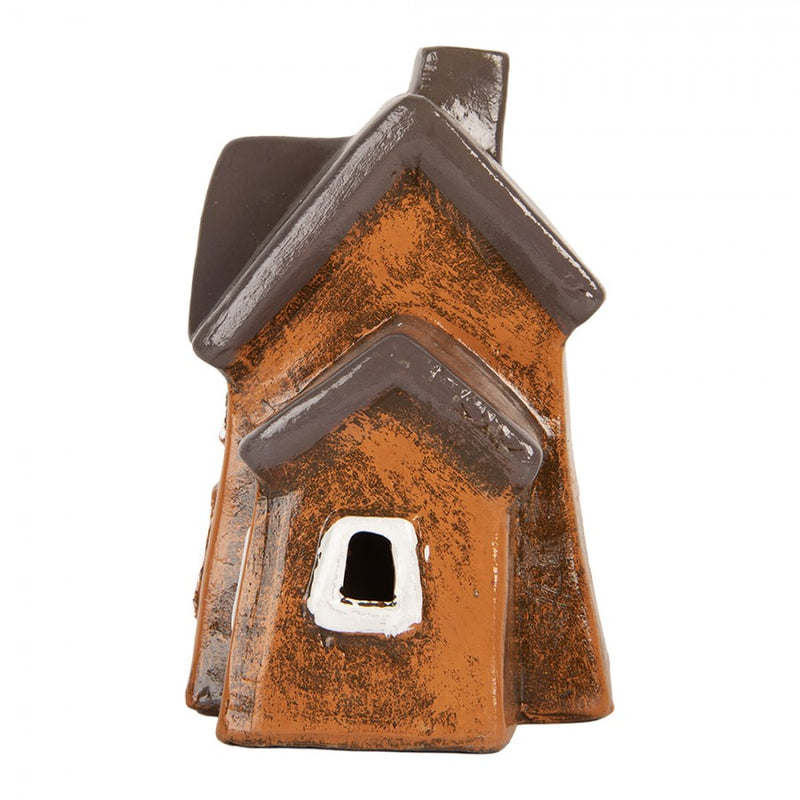 Teelichthalter Haus 20x11x16 cm Windlicht Dekoration Herbst Weihnachten Orange Keramik
